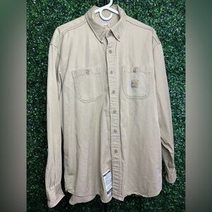 Carhartt Men's Flame Resistant Tan Long Sleeve Button-Up Shirt